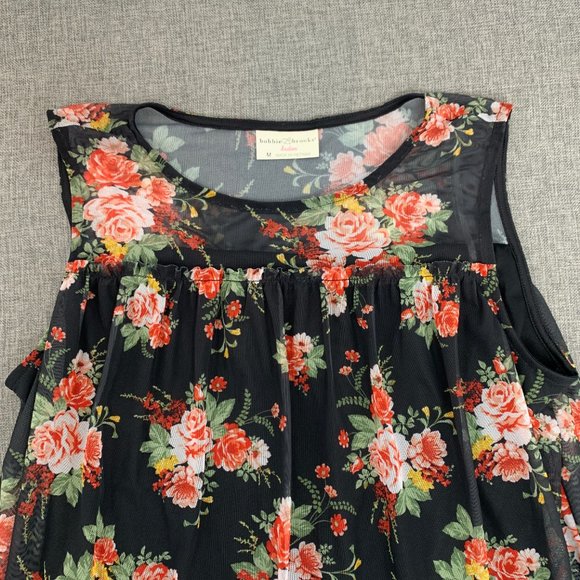 Bobbie & Brooks Floral Sleeveless Blouse Black Orange Chiffon Layer Medium - Picture 2 of 11